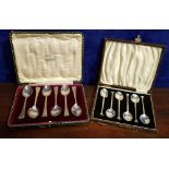 A CASED SET OF SILVER TEA SPOONS, with a second cased set of EPNS spoons, (i) set of 6 silver