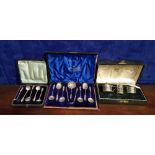 A MIXED LOTS OF SILVER & PLATED ITEMS, includes; (i) a cased set of silver 'apostle' spoons,