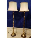 A PAIR OF BRASS STANDARD LAMPS, 65" tall incl shade