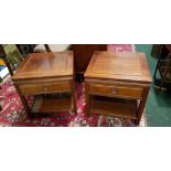 A PAIR OF 20TH CENTURY HARDWOOD OCCASSIONAL / LAMP TABLES, each with a single drawer and lower