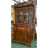 A GOOD QUALITY 19TH CENTURY GLAZED SECRETAIRE BOOKCASE, two door astragal glazed over a drop down