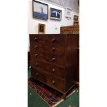 AN EARLY 19TH CENTURY MAHOGANY 6 DRAWER CHEST, with turned handles, having mother of pearl inlay,