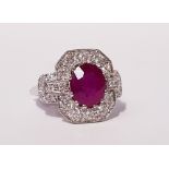 AN 18CT WHITE GOLD BURMESE RUBY & DIAMOND RING, 4.9ct ruby, 1.95ct diamonds