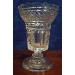 A VERY FINE CUT GLASS VASE, with fan shaped cuts to the lip, and crosshatched panels to the body,