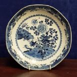 A BLUE & WHITE CHINESE EXPORT WARE BOWL, with floral, pheasant in a landscape motif, scalloped