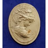 19TH CENTURY PLAQUE OF AN OVAL SHAPE WITH A FEMALE FIGURE, 1889 date to the reverse