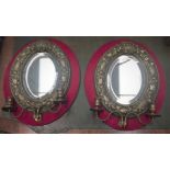 A PAIR OF VICTORIAN ‘GIRANDOLE’ WALL MIRRORS, each with velvet padded backing & a pair of candle