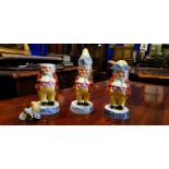 UNUSUAL LATE 19TH CENTURY THREE-PIECE PORCELAIN CONDIMENT SET, with extensive damage to base of one,