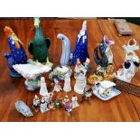 A MIXED LOT OF ORNAMENTAL OBJECTS, includes; miniature figures, vases, one piece of Lladro, etc