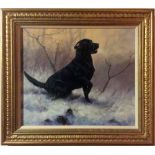 JOHN TRICKETT (BRITISH, B. 1952), “BLACK LABRADOR”, oil on canvas, 49cms x 59cms picture, 67cms x