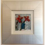 COLIN FLACK, (B. 1973), “STILL LIFE FLOWERS”, acrylic on board, 13.5cms x 13.5cms painting, 35cm x