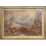ATTRIB. TO DORMAN, "LANDSCAPE WITH FIGURES BY A LAKE", unsigned, watercolour on paper, name