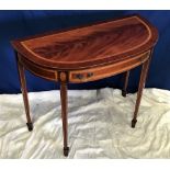 A VERY FINE PAIR OF MAHOGANY INLAID SIDE TABLES, with a single central frieze drawer, raised on