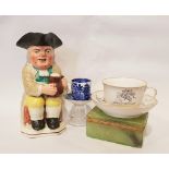 A MIXED LOT OF ITEMS, includes; (i) large Toby jug with man in hat with pipe and pint, (ii) an early