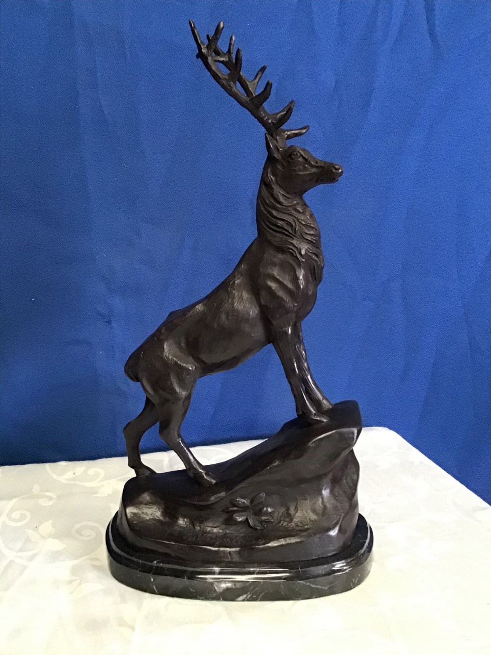 A PAIR OF CAST BRONZE COLOURED STAGS, with incised name to base, 36 x37 approx. each - Image 2 of 3