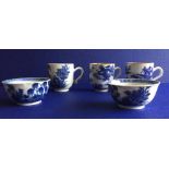 A MIXED LOT OF 5 18TH CENTURY PROCELAIN BLUE & WHITE COFFEE CUPS & 2 DISHES, some chips