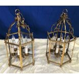 A PAIR OF BRASS HANGING LANTERNS, 6 bulb, 6 sided, 80 x 33 approx