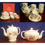 A BOXED ROYAL CROWN DERBY TEA SET, with additional unboxed items also Crown Derby; 'Derby Posies'