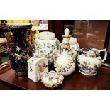 A MIXED LOT OF ITEMS, includes; a pair of bone china ginger jars, a vase, a jug etc. (7 items)