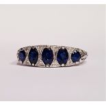 AN 18CT WHITE GOLD 5 STONE SAPPHIRE & DIAMOND RING, art deco style