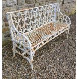 A PAIR OF GOOD QUALITY VICTORIAN STYLE GOTHIC GARDEN SEATS, heavy, 54” (w) x 19” (d) x 35” (h)