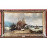 WILLIAM JOSEPH SHAYER JNR, (BRITISH 1811 – 1892) “SELLING THE CATCH”, oil on canvas, 20” x 36”
