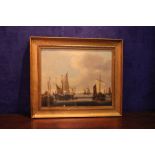 A 19TH CENTURY, "HARBOUR SCENE", unsigned, oil on canvas, 22" x 17" approx canvas, 26.5" x 22.5"