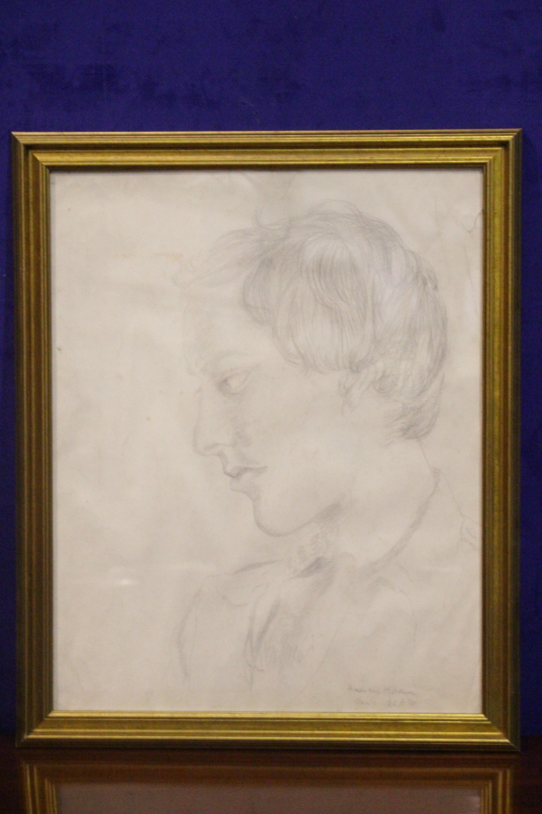 FRANCES 'BUTCH' MORAN, "PORTRAIT OF A YOUNG MAN", pencil on paper, signed and dated lower right, 19"