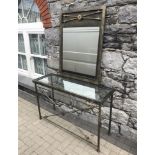 A GLAZED HALL TABLE WITH MATCHING WALL MIRROR