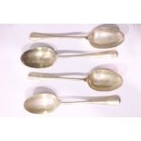 A SET OF 4 A1 SILVER PLATED IRISH TABLE SPOONS, with retailer mark STEWART, and the city mark