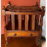 A GOOD QUALITY GEORGE III MAHOGANY CANTERBURY, with single drawer to the base, turned supports