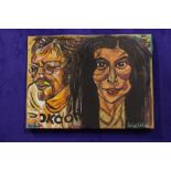 DEARBLÁ, "JOHN & YOKO" acrylic on canvas, signed lower right, 16" x 12" approx canvas unframed