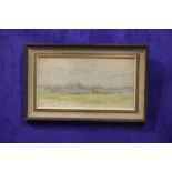 20TH CENTURY, oil on board, Mountainous Landscape, unsigned, 14" x 7.5" approx board, 18.5" x 11.