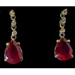 A LOVELY PAIR OF GOOD QUALITY 18CT YELLOW GOLD RUBY AND DIAMOND DROP EARRINGS