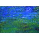 ANNE QUIRKE CAHILL, "BLUE MOON", mixed media on canvas, signed with initials, and signed again
