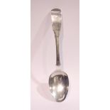 AN IRISH EARLY 19TH CENTURY SILVER TABLE/SERVING SPOON, of fiddle pattern, with Fleur de Lis mark of
