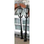 PAIR OF VERY FINE EXTERNAL CAST IRON ESTATE LAMPS, 8ft high