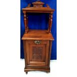 A FINE MAHOGANY DROP FRONT COAL / LOG BOX / CABINET, cabinet panel decorated with foliage detail,
