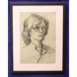 MOLLIE MAGUIRE, "PORTRAIT OF A YOUNG WOMAN", charcoal on paper, signed lower right, 16" x 11" approx