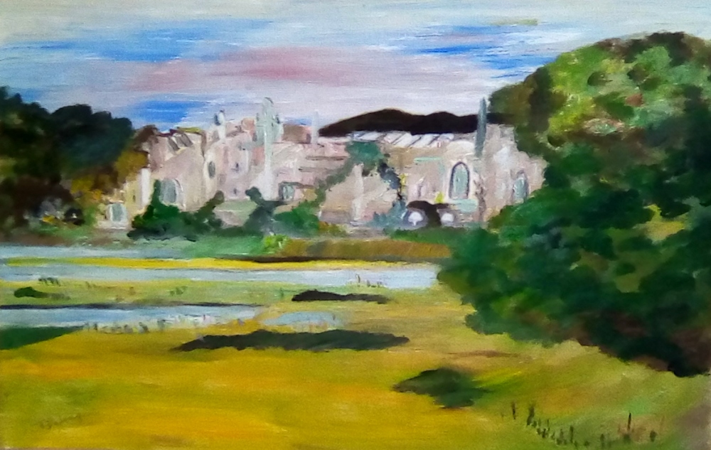 TERRY DELANEY, “A RUINED ABBEY”, oil on canvas, signed lower left, 21” x 17” approx frame, 16” x 12”