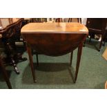 A 19TH CENTURY DROP LEAF PEMBROKE TABLE, with inlaid detail, single drawer to frieze (faux opposite)