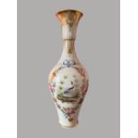 A VERY FINE OPALINE PAINTED AND GILDED VASE, French, circa 1870, with floral and bird motif