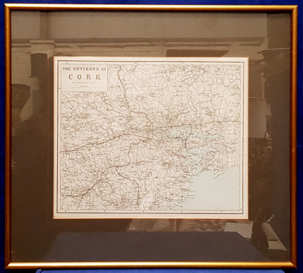 A FRAMED MAP OF CORK AND IT'S ENVIRONS, "The Environs of Cork - By WDWd. WELLER . F.R.G.S.