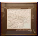 A FRAMED MAP OF CORK AND IT'S ENVIRONS, "The Environs of Cork - By WDWd. WELLER . F.R.G.S.