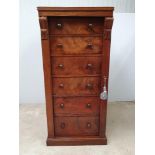 A VERY GOOD QUALITY 19TH CENTURY MAHOGANY “WELLINGTON” CHEST OF DRAWERS, with 6 drawers, each with a