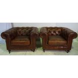 A QUALITY PAIR OF REAL LEATHER CHESTERFIELD ARMCHAIRS, 20TH CENTURY, in perfect condition