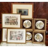 A MIXED LOT OF FRAMED PICTURES; includes prints, pictures on copper & a postcard (8)