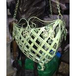 A SET OF 4 GREEN METAL HANGING BASKETS