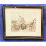 A FRAMED 19TH CENTURY ETCHING / PRINT, “SOUVENIR DE NORMANDIE” original plate was by V. HAMEL,