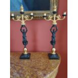 A FRENCH ORMOLU & BRONZED PAIR OF CANDELABRA